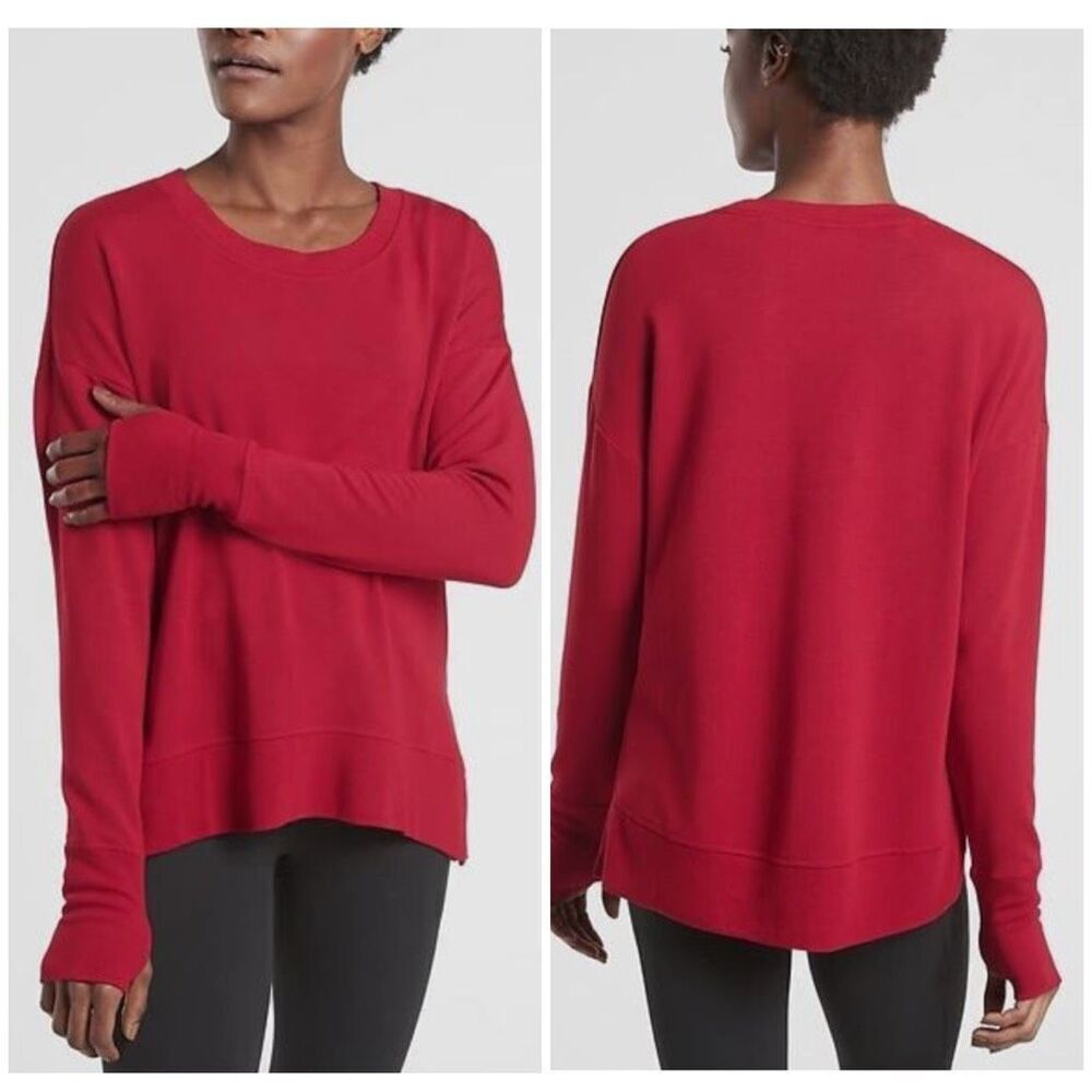 Athleta Medium Coaster Lux Athletic Sweatshirt Candy Red Long Line